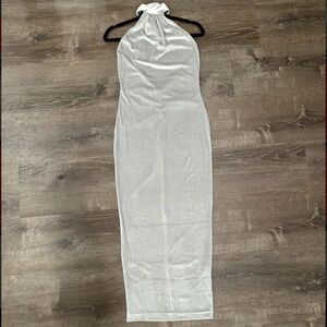 JLUXLABEL Elegant Silver Sparkly Halter Dress